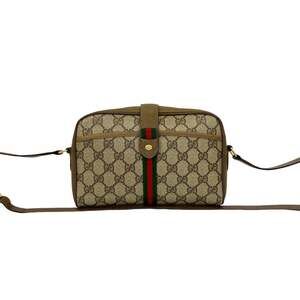 GUCCI (Old Gucci) Sherry Line GG Pattern Leather Mini Shoulder Bag/Pouch, Bro...